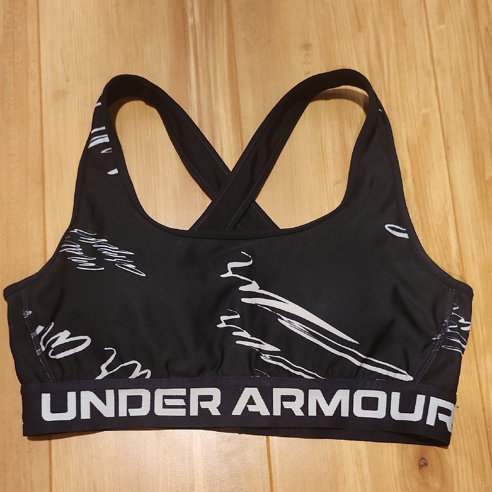 Under Armour Black and White Sports Bra with Racerback Design